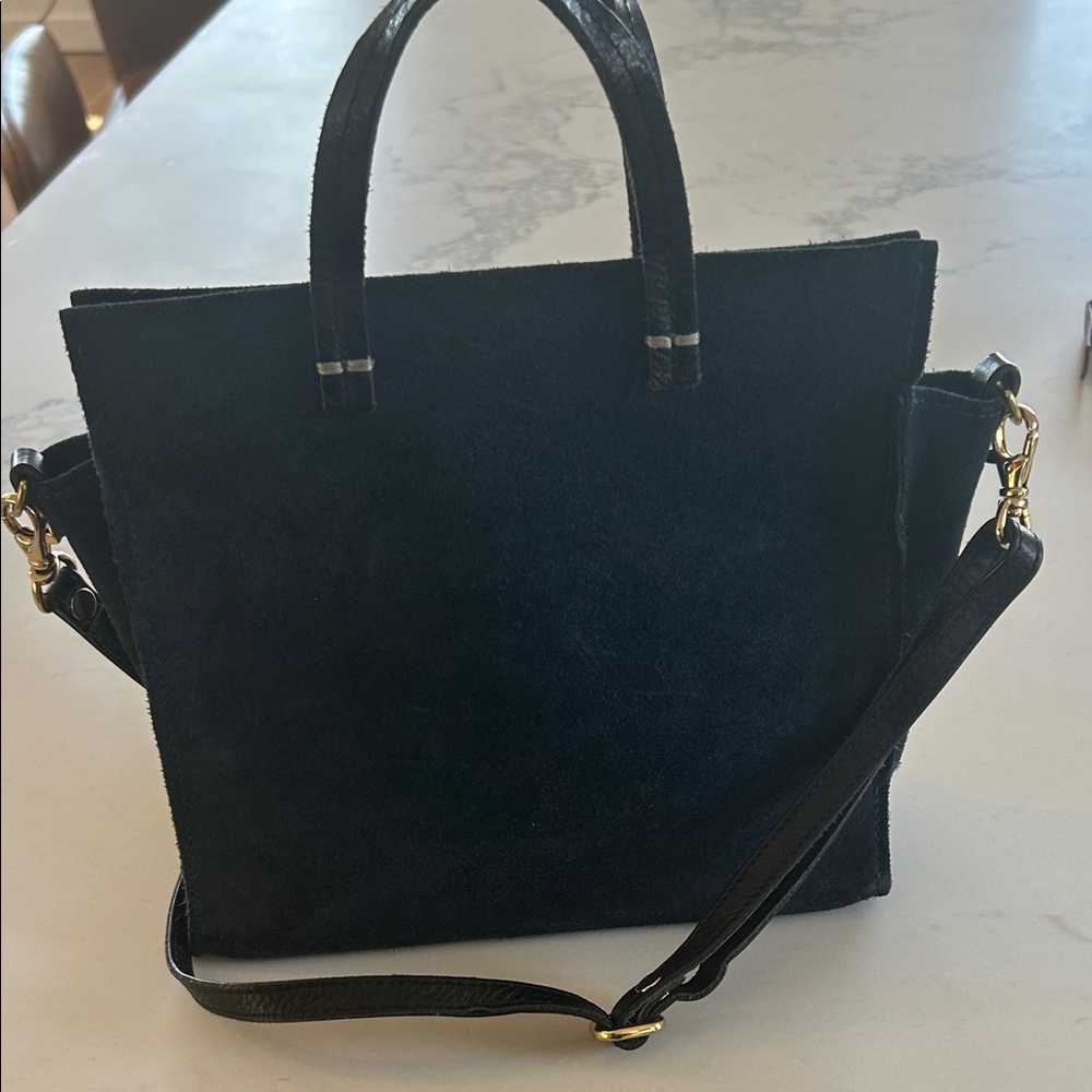 Clare V Navy Suede Structured Tote Bag with crossbody Strap - Picture 6 of 6